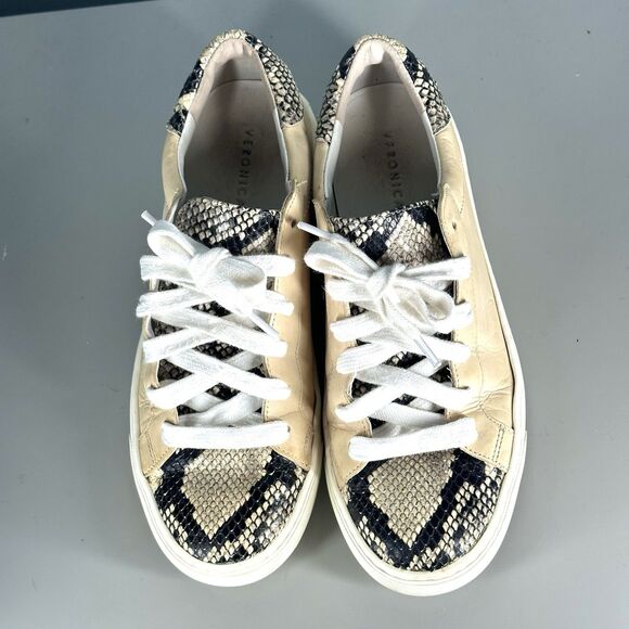 Veronica Beard Beige Snakeskin Python Texture Low Sneakers Trainers Size 6 - Picture 4 of 16